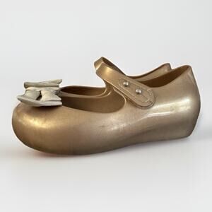 Mini Melissa Size 9 Ultragirl Bow Mary Jane Shoes Gold Toddler Jelly